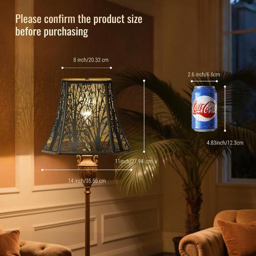 Size 8x 14x11 Color copper Lampshade Medium Lamp Shade 8 Top x 14 Bottom x 11 High (Spider) Metal Antique Bronze Lamp Shades for Table Lamp, Bedside Light and Floor Lamp - Art Forest Etched - Lampshades Replacement