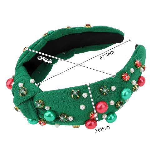 Christmas Headband for Women, Rhinestone Pearl Knotted Headband | Sparkly Top Knotted Head Band Holiday Headbands Fashion Hair Christmas Accessories Cute Green Hair Bands for Women Girls