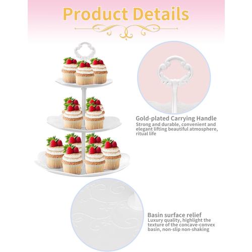 9Pcs Cupcake Stand White Plastic Cake Stand Dessert Table Stands Set 3Tier 2Tiered Cupcake Tower Stand Treat Display Holder Cookie Candy Serving Tray Dessert Trays for Wedding Baby Shower Tea Party