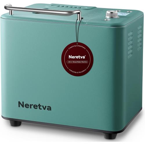 Neretva 20-IN-1 Bread Maker, Dual Heater 2LB Bread Machine Stainless Steel Bread Maker Machine Nonstick Ceramic Pan Compact for Gluten Free/Sourdough/Whole Wheat Bread/Yogurt, Breadmaker Recipe-Green