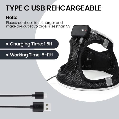 Size M-L PceoTllar Light Up Dog Harness, LED No Pull Reflective Dog Harness, Flashing Lighted for Night Walking , (Black Red,)