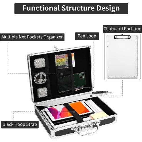 Clipboard with Storage Combination Lock Briefcase Clipboards Heavy Duty Box Metal Aluminum with Handle, Storage Clipboard Maximum Security, External & Built-in Clip Boards (Upgrade)