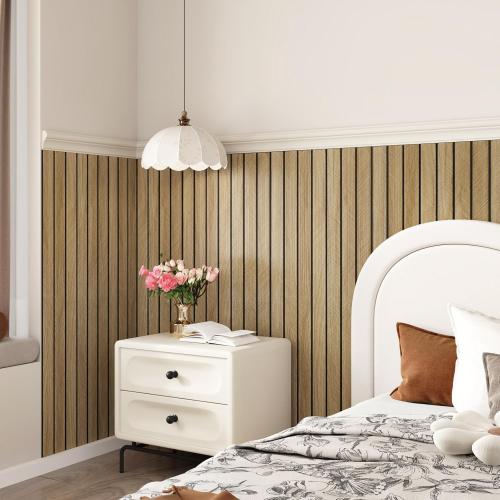 197x23.6 GRAY Wood Slat Wall Panels Self Adhesive Acoustic Slat Wall Paneling Peel and Stick Wood Panels Flexible Wooden Slats Wallpaper Roll for Interior Walls Decor Bedroom Living Room