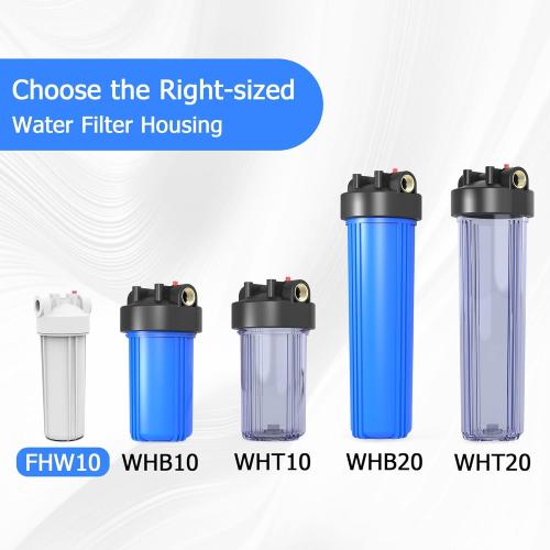 FHW10 Whole House Water Filter Housing, Fit 10x2.5 Sediment etc Filters for Well and City Water, Pre-Filtration System for Home, 3/4 NPT Port, Pressure Release