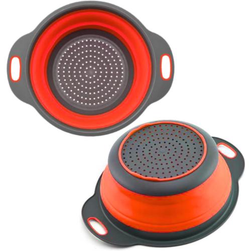 Round Collapsible Colander with Plastic Handles Round Silicone Kitchen Strainers Foldable Kitchen Strainer Perfect for Draining Pasta Vegetable and Fruit Red 2pk