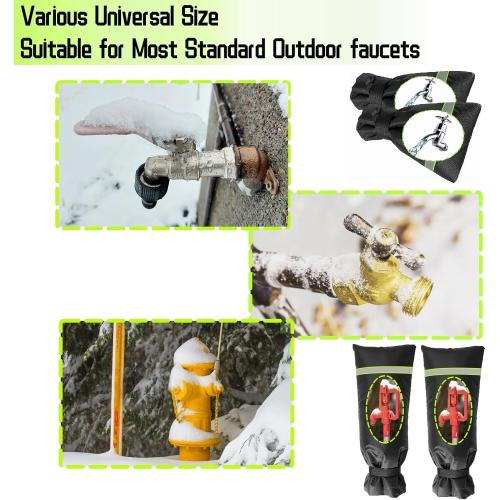 BKACK AND GREEN 2 Pack Outdoor Faucet Covers for Winter, 8.2 W x 20 H Outside Yard Hydrant Protector Socks Winter, Insulated Hose Bib Protector Cover, Spigot Pipe Cover Freeze Protection Black