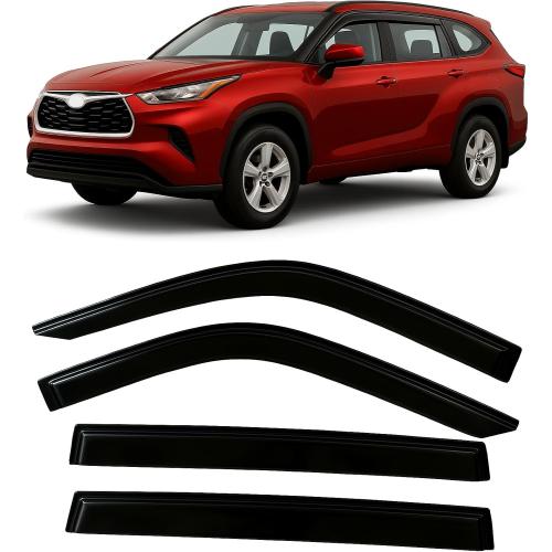 2020-2025 Tape-On Side Window Visor Deflectors for Toyota Highlander LE XLE XSE Hybrid Smoke Tinted Rain Guards 2020 2021 2022 2023 2024