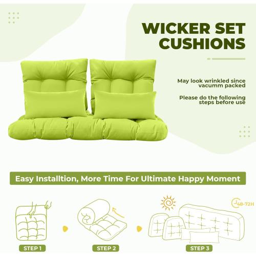Lime Green Wicker Chair Cushions of 5 Pieces, Waterproof Outdoor Loveseat Cushion for Wicker Furniture, 1 Love Seat Cushion, 2 U-Shape and 2 Lumbar Pillows for Patio Furniture