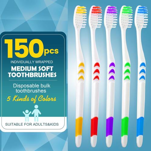 Navona Set of 150 PCS Individually Wrapped Bulk Toothbrush Pack, Disposable Soft Bristle for Adult or Kid, Ergonomic Handle, Perfect for Travel, Hotel, Donation