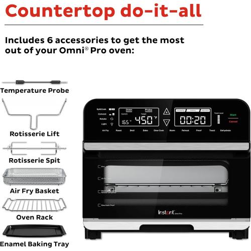 Instant Pot Omni Pro 19QT/18L Toaster Oven Air Fryer, 14-in-1, Crisp, Broil, Bake, Roast, Rotisserie, Toast, Slow Cook, Proof, Split Cook, Temp Probe, Convection, from the Makers of Instant Pot, Black