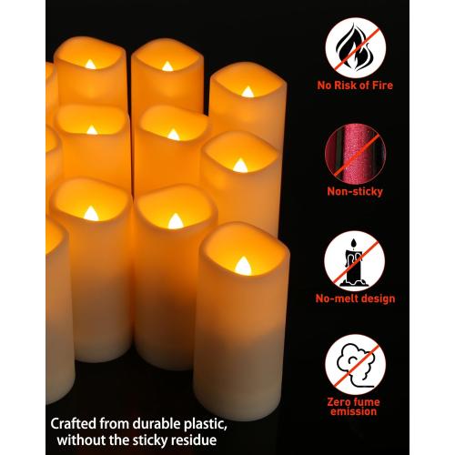 Enido 12 Pc Flameless LED Candles with Remote & Timer, Outdoor Waterproof, Flickering Electric Warm Lights for Cozy Home & Holiday Romantic Decor, Battery Operated for Party(D 2.2” x H 4”/5”/6”