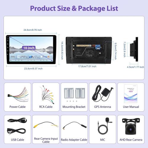 8-Core 4 64G Qualcomm Double Din Android Car Stereo Audio 10 Inch IPS Touchscreen with Wireless Carplay Android Auto 3D Car Model Bluetooth WIFI GPS DSP FM Radio Receiver SWC Backup Camera MIC