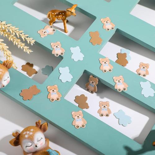 Threan 300 Pieces Bear Confetti Baby Shower Paper Confetti for Holiday Festival Party Table Home Decorations, 0.98 Inch(Blue, Brown)