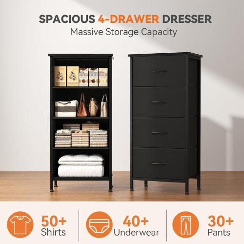 Sweetcrispy Dresser for Bedroom, 4 Drawer Storage Cabinet, Tall Nightstand