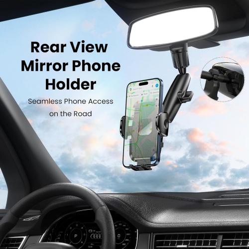 Phone Holders for Your Car, Rear View Mirror Phone Holder, 360° Rotating Car Phone Holder Mount Compatible with All 4-7 iPhone and Android Cell Phones