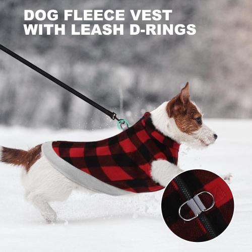 Mihachi Dog Fleece Vest Sweater Zip Up Warm Pullover Step-in Dog Jacket with Dual D-Ring Leash, Winter Cold Weather Reflective Coat Clothes Hoodie for Small Medium Dogs Puppy Cat Boy Girl,Plaid S