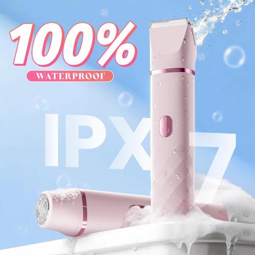 Bikini Trimmer for Women, IPX7 Waterproof, Painless Rechargeable Electric Razor Remover, 2-in-1 Facial & Pubic Hair Removal for Sensitive Skin, Portable Travel Size, Women’s Gift, Pink
