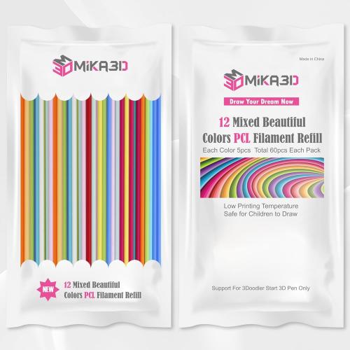 12 Bright Colors 2.5mm PCL Filament Refill, Low Print Temperature Filament, Each Color 15cm x 5pc, Total 60pcs 900cm PCL Filament by MIKA3D