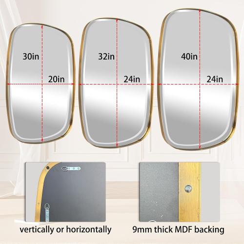 POZINO Brushed Gold Mirror, 20x30 Brass Beveled Mirrors for Bathroom, Rounded Rectangle Mirror, Modern Vanity Wall Mirrors in Premium Stainless Steel Frame Hangs Horizontal Or Vertical