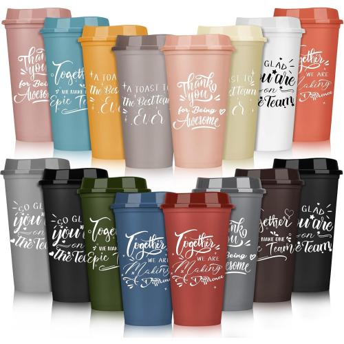 Pickmesh 60 Pcs Employee Appreciation Gifts Christmas Thank You Gift for Team Building 16 oz Teacher Plastic Coffee Cup with Lid Inspirational Travel Tumbler for Coworker Staff Pastor (Varicolored)