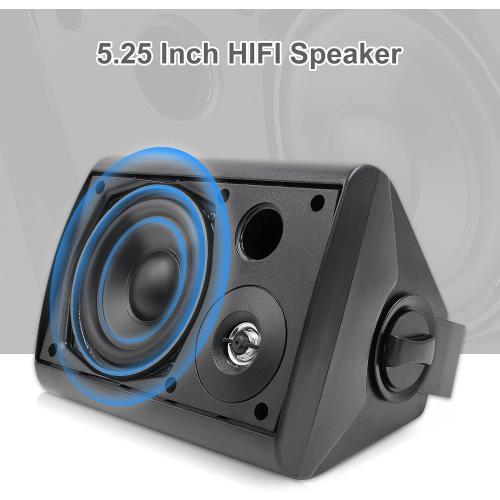 Herdio 5.25 Inches Passive Outdoor Speakers Wired Waterproof, 300 Watts Wall Mount Speakers All Weather for Patio Indoor Deck Countryard (1 Pair, Black)
