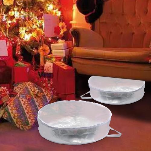 Kokone Pack of 3 Round Wreath Storage Bag, Clear Christamas Wreath Storage Organizer with Handle, 36 Inches Dual Zippered Wreath Bag for Festival Wreath Protector for Decoration, White