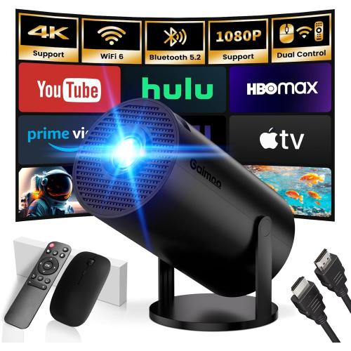 Mini Projector with WiFi and Bluetooth Built-in Apps Smart Projector Support 4K 1080P FHD 180° Adjustable Auto Keystone Compatibile with HDMI/TV Stick/Memory Stick/Laptop, Black