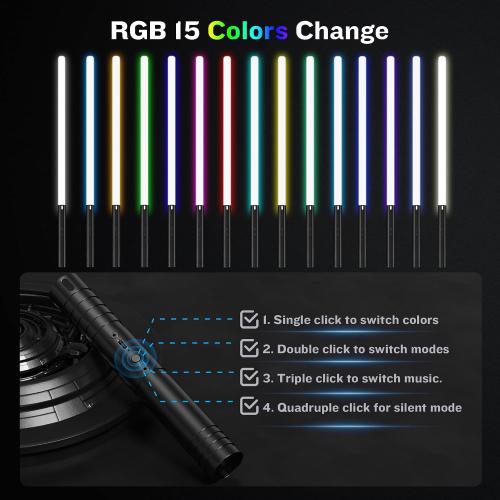 2 Pack Light Saber, 15 Colors and 4 Modes Light up Light Saber for Dueling, 2-in-1 RGB Detachable USB Charge, Gifts Toys for Adults Birthday Christmas Thanksgiving