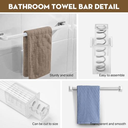 24-Inch Adjustable Bathroom Towel Bar Replacement Rod,Replacement Shower Towel Bar for Ceramic Holder with Adjustable Spring End Wall Mount for Kitchen & Bathroom Towel Storage(Clear-Reliable Plastic)