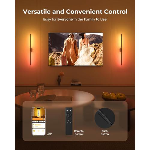 40 Inch Battery Operated Wall Sconces Set of 2, 12000mAh Rechargeable Smart Wall Lights with APP Control & Remote, Color Changing, Music Sync, Scene Modes, Wireless Wall Lamps for Living Room, Bedroom