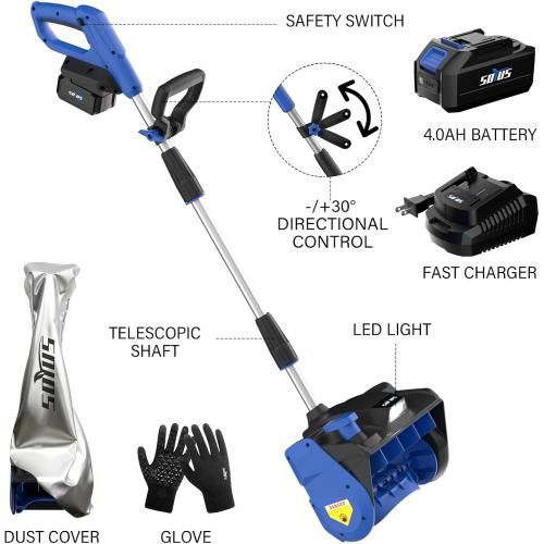 Cordless Snow Shovel, 20V 12-Inch Electric Snow Blower, Electric Snow Shovel with Directional Plate and LED Light, Snow Blowers for Driveways, Sidewalks(1x4.0Ah Battery, Charger and Cover Included)