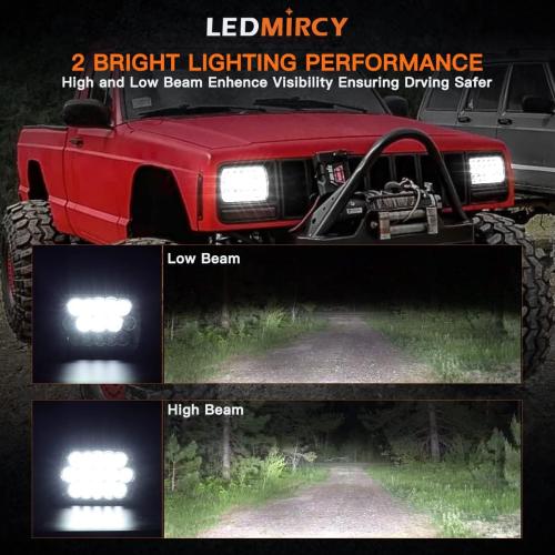 LEDMIRCY H6054 LED Headlights, 5x7 LED Headlights Rectangular 2PCS 90W High Low Sealed Beam Square 7x6 Headlight DOT Approved for Truck Chevy Cherokee Tacoma Ford Van Sedans H5054 H6014 H6052 6053