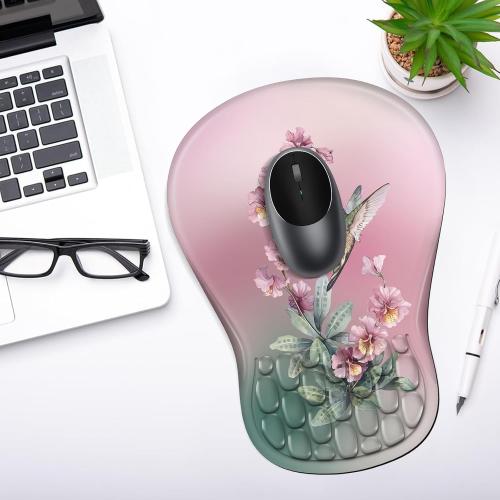 Ergonomic Mouse Pad with Wrist Rest Support, Mousepad with Comfortable Memory Foam Wrist Rest and Non-Slip PU Base for Pain Relief, Computer, Laptop, Office, Home (Hummingbird)