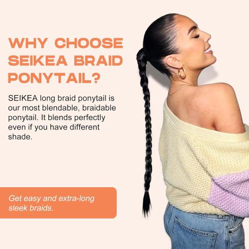 SEIKEA Upgraded Long Braid Ponytail Extension with Elastic Tie Straight Sleek Wrap Around Braid Hair Extensions Ponytail Black Brown 20 Inch (After Braided 16 Inch) 110 Gram