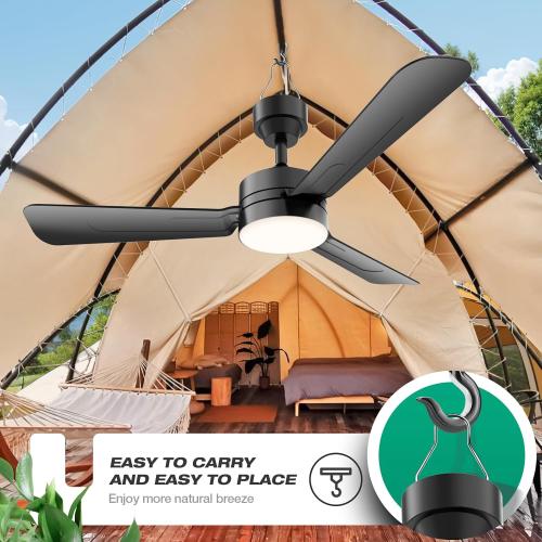 Ceiling Fans with Lights,36 LED Fan Light Hanging with Hook,Hook Type Ceiling Fan,Plug in Ceiling Fan Light,40W,3000-6500k,Remote Control,Portable Fan for Camping Bed,Patios,(Black)