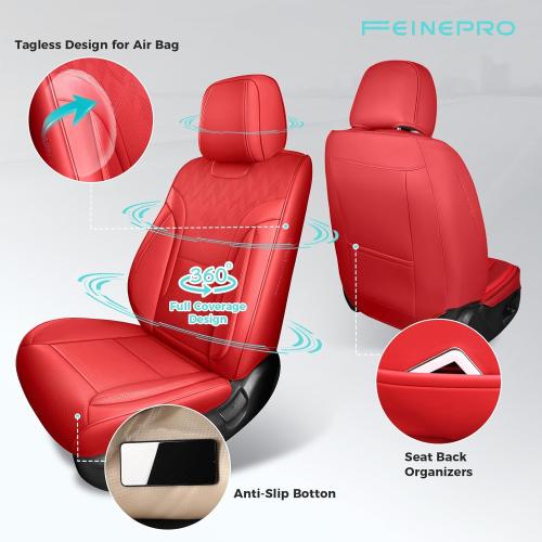 Red Car Seat Covers Full Set - Breathable Faux Leather Universal 5 Seat Covers for Cars, Automotive Protector Fit for Most Sedan SUV Pick-up Truck