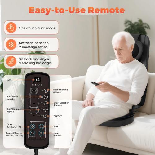 belhope Shiatsu Neck and Back Massager with Heat, 4D Kneading Back Massager for Pain Relief Deep Tissue, Comfortable Back Massage for Chair, Massage Mat for Office Home, Gifts for Men Women Parents