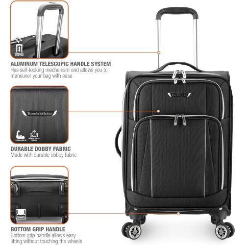 Traveler's Choice Lares Softside Expandable Luggage with Spinner Wheels, Black, Carry-On 22-Inch