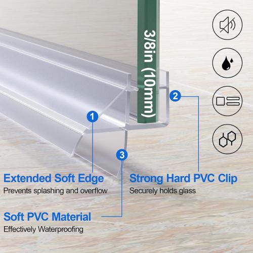 Yecaye 3 Pack 39 Frameless Shower Door Bottom Seal, 3/8 (10mm) Glass Seal Strip, Shower Door Sweep with Drip Rail, Stop Leaks and Create a Water Barrier