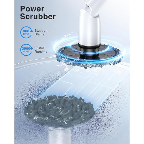 LABIGO Electric Spin Scrubber LA3 Pro, Cordless Bathroom Scrubber with 5 Replacement Head, 3 Adjustable Angle, Household Power Cleaning Brush with Extension Arm for Bathtub Window Car Grout, Black