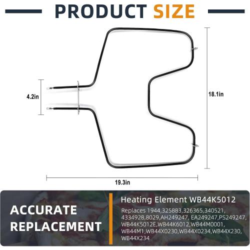 WB44k5012 Oven Bake Element Fit for G-E Ken-more Hot-point Oven Heating Element Replacement Replaces 325883 PS249247 WB44K5012E WB44K6012 WB44M0001 WB44M1 WB44X0234 WB44X230 WB44X234 by AMI PARTS