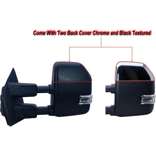 Driver Left Side Door Towing Mirror Power and Heated with Signal Light and BLIS Textured and Chrome Back Cover For Ford F-150 F-250 F-350 F-450 F-550 Super Duty from 2017 to 2020