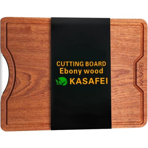 kitchen solid wood cutting board, ebony cutting board, with juice groove, handle, base, double-sided use, suitable for meat, vegetables, cheese, home cooking supplies