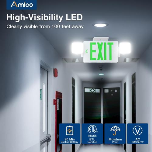 Amico 1 Pack Commercial green Double-Sided Exit Sign with Large LED Light