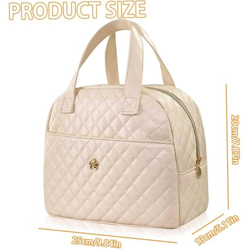 Insulated Lunch Bag PU Leather Lunch Bag Women Waterproof Lunch Tote Bag for Women Reusable Womens Lunch Box Multipurpose Beige Lunch Bag for Work Office Picnic Travel