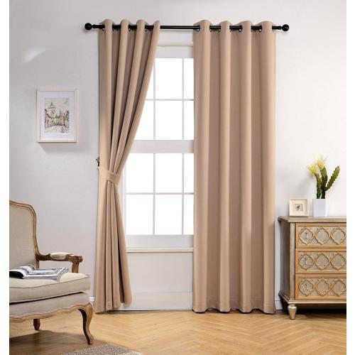 MIUCO Room Darkening Soild Grommet Blackout Curtains Panels for Nursery Window Curtains Set of 2 52x95 Inch Taupe, Bonus 2 Tie Backs Included