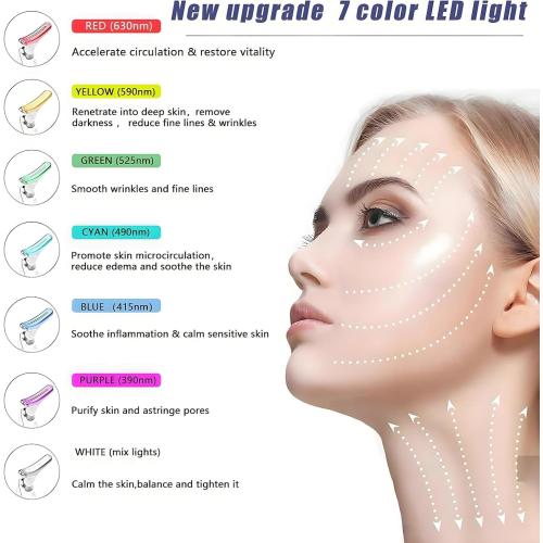 Color Tan  7-Color LED Facial Massager for Skin Care – Portable Multifunctional Face Massager Tool with Heat & Vibration, Anti-Aging & Wrinkle Reduction, Glossy White