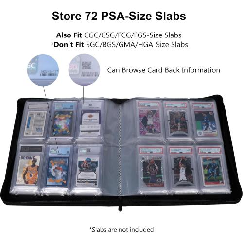 Graded Card Binder - Holds 72 PSA Slabs, 6 Pocket Slab Binder for PSA, CGC, CSG, FCG, FGS Slabs, Black, PSAbinder672W