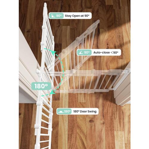 Grownsy Baby Gate for Stairs- No Bottom Bar, 29.8” to 43.5” for Child and Pet, Dog Gate with Auto-Close & One-Hand Operation, Hardware-Mounted (Drill Needed) Installation for Doorways and Indoor Use
