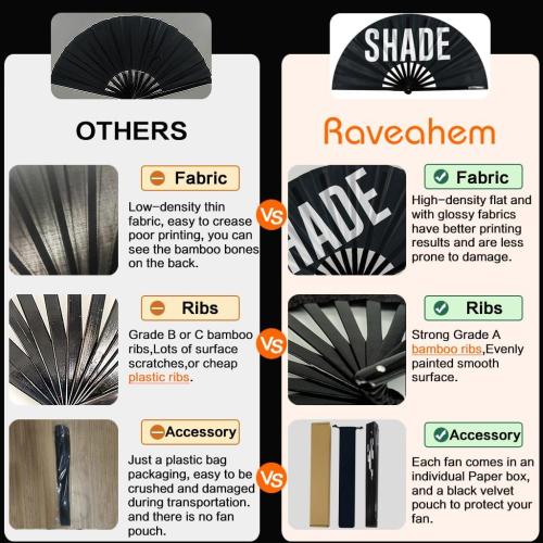 UV Glow Rave Fan, Bamboo Folding Clack Hand Fans Foldable for Men Women, Boots on the Ground Poping Fan for EDM Festival Line Dance Decoration, (Waves-2, Medium 11)